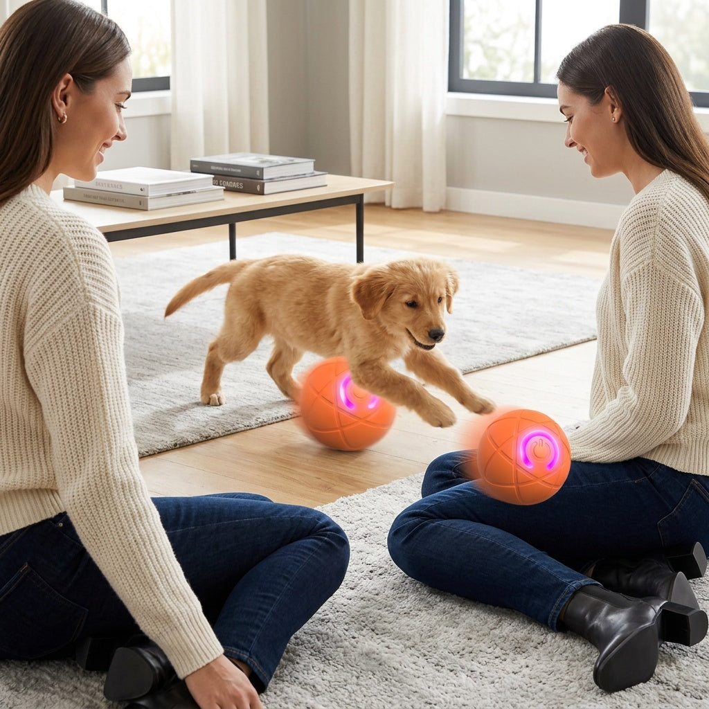Self-Rolling Dog Ball for Interactive Play