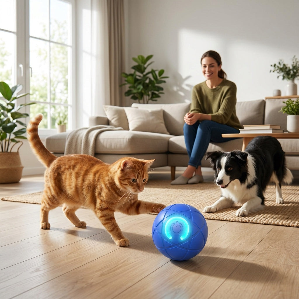 Self-Rolling Dog Ball for Interactive Play